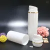 Storage Bottles 150ML White Plastic Airless Bottle With Gold Line White/clear Lid For Lotion/emulsion/serum/foundation/anti-UV Sunscreen