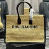 Rive gauche tote randig duk axelväskor designer kvinna handväska mode linne strandväskor broderade halm crossbody stor ca256b