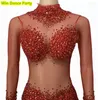 Stage Wear Temperament Multi-Color Hollow Mesh Sexig långa transparenta ärmar Slim Fit Zipper Diamond Performance Clothing