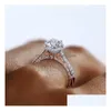 Anéis de casamento Jóias de luxo 925 Sterling Sier Redondo Corte Branco Topázio Cz Diamante Gemstones Eternidade Mulheres Anel de Banda de Noivado para Lo DHDPN