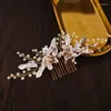 Fermagli per capelli Pettine color oro Design a foglia Accessori donna Perle Gioielli floreali Barrette Copricapo da sposa per sposa