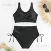 Women's Swimwear Solid color tight fitting swimsuit for women with backless cross straps bikini high waisted sexy bikini T240222