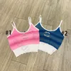 Sexy Knit Camisole Vest Women Fashion Slim V Neck Tank Tops Luxury Designer Embroidery Halter Tops