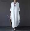 Urban Sexy Dresses 5 Solid Candy Colors Womens O Neck Mid Sleeve Kaftan Maxi Dress Summer Autumn Cotton Line Loose Dresses 240223