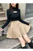 Skirts Autumn Winter Slim Solid Pu Leather Elastic High Waist Mini Skirt Women Vintage Elegant Sexy Club A-line Pleated Short