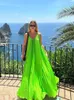 Dames Groen Blackless Chic U-hals Vouw Maxi-jurk Casual Mouwloos Backeless Lace Up Sling Vestidos Lady Vakantie Strand Gewaad 240223