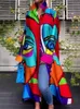 Casual jurken Yeezzi vrouwelijke stijlvolle selectie abstract bedrukte shirtjurk 2024 lente lange mouw losse vakantie maxi voor dames