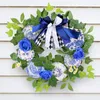Decorative Flowers Blue And White Wreath With Porcelain Plate Handmade Christmas Door Entry