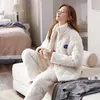 Dames Nachtkleding Koreaanse Mode Winter Warm Nachtkleding 2 Delige Set Pyjama Drielaags Coral Fleece Jong Meisje Vrouwelijke Homewear