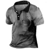 Męski Polos Vintage Guitar Print Summer Button Down Down Collar Polo Shirt Casual krótkie rękawie Owwony topy moda moda sportowa odzież męska