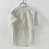 メンズシャツ夏のバギーコットンリネン男性用レトロルーズボタンアップシャツブラウスケミーズホム240219