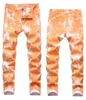 Herr jeans multi pocket camouflage byxor färgglada stretch ormtryck byxor punk storlek 28-42