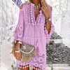 Sukienki swobodne wiosna lato koronka patchworka seksowna sukienka imprezowa Kobiety moda Hallow Solid kolor luźne boho plaża midi vestidos feminino