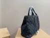 Borsa a tracolla da donna con borsa in denim con catena scozzese di diamanti borsa tote di lusso con apertura con fibbia in metallo di grande capacità