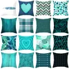 Kussen 40/45/50/60 cm Teal Groen Gedrukt Kussensloop Blad Veer Geometrische Hart Sofa Cover slaapkamer Home Office Decor Kussensloop