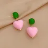 Boucles d'oreilles pendantes pour femmes, bijoux tendance, cœur rose délicat, cristal vert acrylique