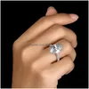 Anillo de solitario Vintage Oval Cut 4Ct Lab Big Diamond Promise Ring 100% Real 925 Sterling Sier Compromiso Anillos de boda para mujeres Dhpjd