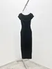 여성 드레스 미국 패션 브랜드 흑백 정사각형 목 소매 슬림 한 니트 드레스