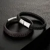 Bracelets de charme Bracelet de corde en cuir classique en acier inoxydable tressé crâne bijoux pour hommes