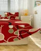 Saia de cama vermelho marrom geométrico abstrato linhas elásticas colcha com fronhas capa de colchão conjunto de cama folha