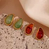 Stud Earrings Teeth Pattern Water Drop Shaped Gemstone Gift 316L Stainless Steel Jewelry 18K Gold Plated For Women