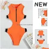 Costumi da bagno da donna Donna con cerniera Tinta unita Costume intero sexy 2023 Muta continuamente vuota Bikini Consegna drop Abbigliamento Panno Dhqri