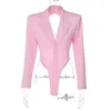 女性用ジャンプスーツRompers BKLD Womens 2023 New Winter Fashion Pink Sexy Open Back Slim Fit Tight Top Top One Fee