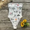 Bandeau Kadın Çiçek Dantel Yukarı 2023 Pushup Yastıklı Sütyen Baskı Mayo Mayo Mayo Mayo Monokini Monokini Kadın 240219