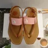 Designer Wooden brand square toe letter canvas Women's sandals Summer fashion flat beach outdoor slippers women's shoe