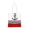 Shopping Bags Kawaii Printing Nautical Blue Anchors With And White Stripes Tote Shoulder Shopper Sailing Sailor Handbag