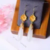 Dangle Earrings Silver Inlaid Natural An Jade Drop Shaped Retro Magnolia Flower Chinese Style Classic Charm Women's Jewelry