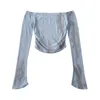 Kvinnors blusar toppar kvinnor 2024 Spring Tie-Dyed Mesh öppen axel långärmad skjorta topp botten smal