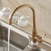 Kökskranar Style Antik mässingskran Däck monterad Ktchen Sink Basin Mixer Tap med keramik och kan vattenkranar