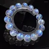 Strand Natural Blue Light Moonstone Clear Round Beads Armband Stretch 13mm Women Men Fashion Stone äkta