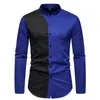 #4735 Pink Blue Long Sleeve Shirt Men Stand Collar Business Dress Spliced Color Man Shirts High Quality Spring Autumn 240223