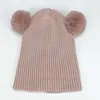 Berretti berretti per bambini cappelli per bambini con cappuccio a maglia a maglia calda inverno autunno pompon pelliccia tassini casual color boy boy ha cappello con due palle