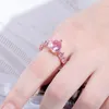 Fashion Pink Heart Cut Diamonds Ring Iced Out CZ Zircon 18K Gold Plated Rings Hip Hop Jewelry for Men Women Gifts