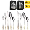 Set di stoviglie Coltello forchetta cucchiaio in acciaio inossidabile Corona confezione regalo placcata in oro con bistecca e stoviglie retrò di lusso leggero