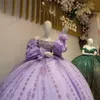 Luxo lilás brilhante princesa vestido de baile quinceanera vestidos apliques rendas contas tull strass vestidos de 15 anos