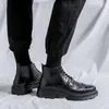Botlar Erkekler Sıradan Doğal Deri Siyah Oyma Brogue Ayakkabı Düğün Elbiseleri Kovboy Ayak Bileği Boot Bahar Sonbahar Platformu Botalar