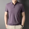 Överklass Seamless Summer Brand Herr Plain Casual Wid Down Collar No Polo Shirt Short Sleeve Tops Fashions Clothes Men 240219