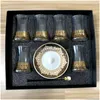 Cups Saucers 6 Set Turkish Tea Glasses Set With Spoon Coffee Cup Romantic Exotic Glass Kitchen Decoration Gift Box Drop Delivery Dhmak
