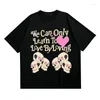 T-shirts pour hommes rue américaine Hip Hop lettre imprimé T-shirt mode d'été rétro décontracté coton ample à manches courtes Couple haut