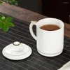 Mugs Sheep Jade Ceramic Tea Cup Conference Office Mug With Cover Dehua White Porcelain Water Household
