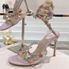 Rene Caovilla Sandals with Flower Bouquet Designer Womens Dress Shoes 105mm stiletto heels Snake Wrapped Feet High heel Evening Slingbacks 35-43 factory footwear