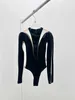 Women's Jumpsuits Rompers Womens mesh jumpsuit long sleeved tight fitting jumpsuit J240224