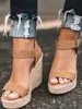 Sandalen Dames Zomer Strand Boheemse Gesp Wedge Flanel Sandalen Dames Enkel Platform Gladiator Schoenen Dames Hoge Hak Sandalen J240224