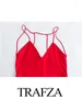 Robes décontractées TRAFZA Mode Camisole Été Longue Femme 2024 Tendance Solide Col En V Sans Manches Dos Nu Décorer Robe Féminine