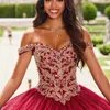 Red Shiny Quinceanera Dresses For 16 Girl Gold Appliques Lace Beading Tull Princess Ball Gowns Birthday Prom Dress vestidos 15 de