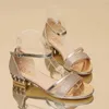 Sandaler Ny modekvinna Summer Gold Open Toe Sandal Dress Shoes Womens High Heels Sandaler Platform Wedges Heeled Pumps Ladies Shoel2404
